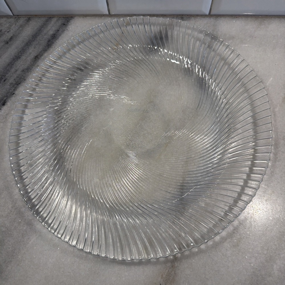 Pasabahce Platter Clear Glass Swirl Round Made in Turkey